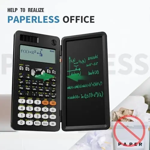 Scientific Calculators for Students 991ES Office Calculators Desktop, ROATEE 4-Line Display Calculator with Erasable LCD Writing Tablet, Solar Battery Power with Notepad Calculator School Supplies - 2