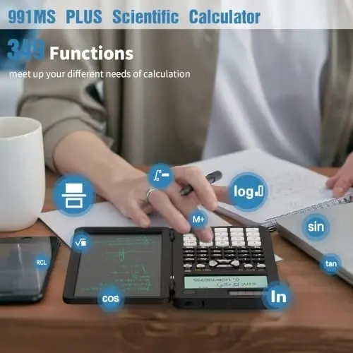 991MS 349 Functions 2-Line Display Scientific Desk Calculator with Notepad | ROATEE Scientific Calculator Back to Middle High School Supplies for Students Solar & Battery Powered, Foldable Easy to Carry - 3