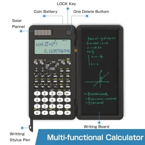 991MS 349 Functions 2-Line Display Scientific Desk Calculator with Notepad | ROATEE Scientific Calculator Back to Middle High School Supplies for Students Solar & Battery Powered, Foldable Easy to Carry - 5