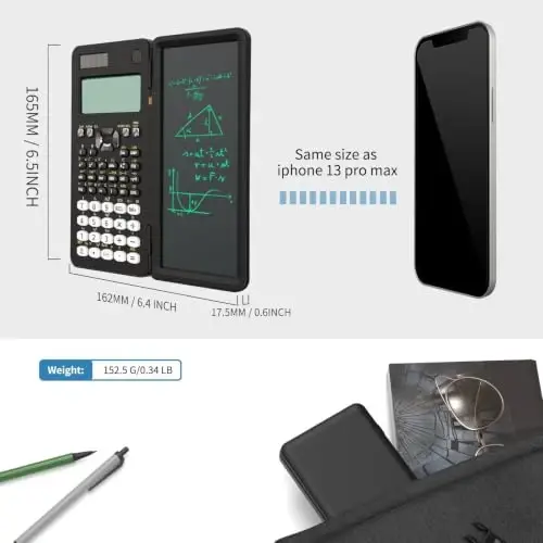 991MS 349 Functions 2-Line Display Scientific Desk Calculator with Notepad | ROATEE Scientific Calculator Back to Middle High School Supplies for Students Solar & Battery Powered, Foldable Easy to Carry - 6