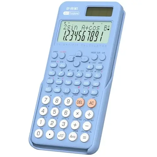 991MS 401 Functions 2-Line Display Desktop Calculator with Sliding Cover | ROATEE Scientific Calculator School Supplies Solar Battery Dual Power Kawaii for Middle High School Student and Teacher Blue - 1