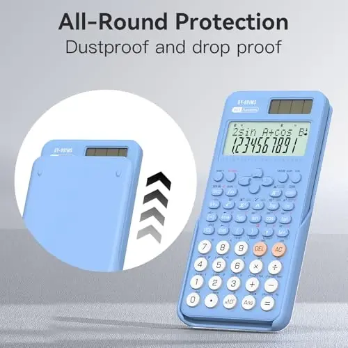 991MS 401 Functions 2-Line Display Desktop Calculator with Sliding Cover | ROATEE Scientific Calculator School Supplies Solar Battery Dual Power Kawaii for Middle High School Student and Teacher Blue - 3
