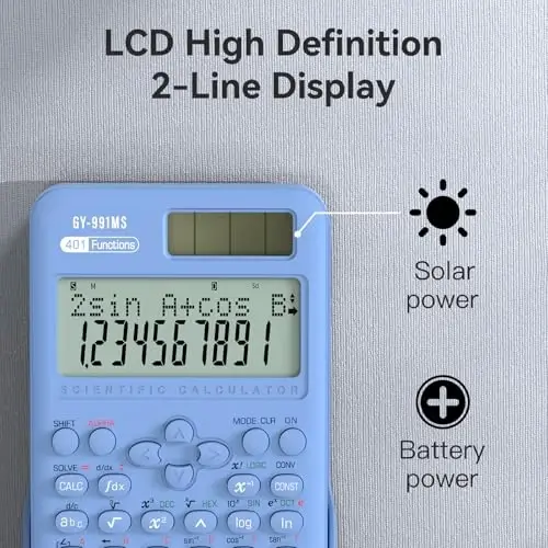 991MS 401 Functions 2-Line Display Desktop Calculator with Sliding Cover | ROATEE Scientific Calculator School Supplies Solar Battery Dual Power Kawaii for Middle High School Student and Teacher Blue - 4