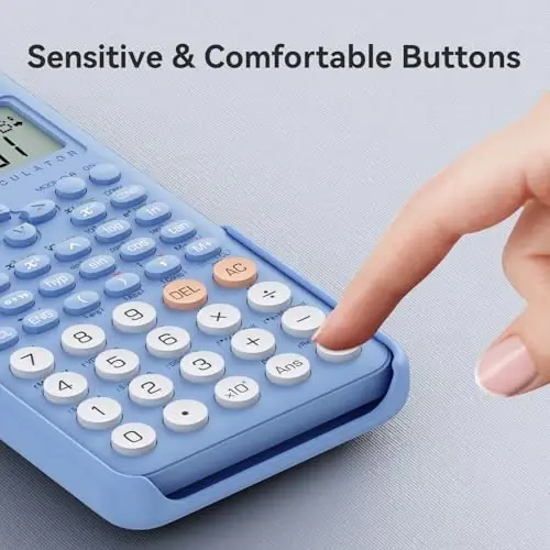 991MS 401 Functions 2-Line Display Desktop Calculator with Sliding Cover | ROATEE Scientific Calculator School Supplies Solar Battery Dual Power Kawaii for Middle High School Student and Teacher Blue - 5