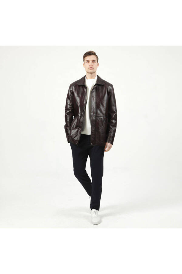 992 Chestnut Men's Leather Coat - 2