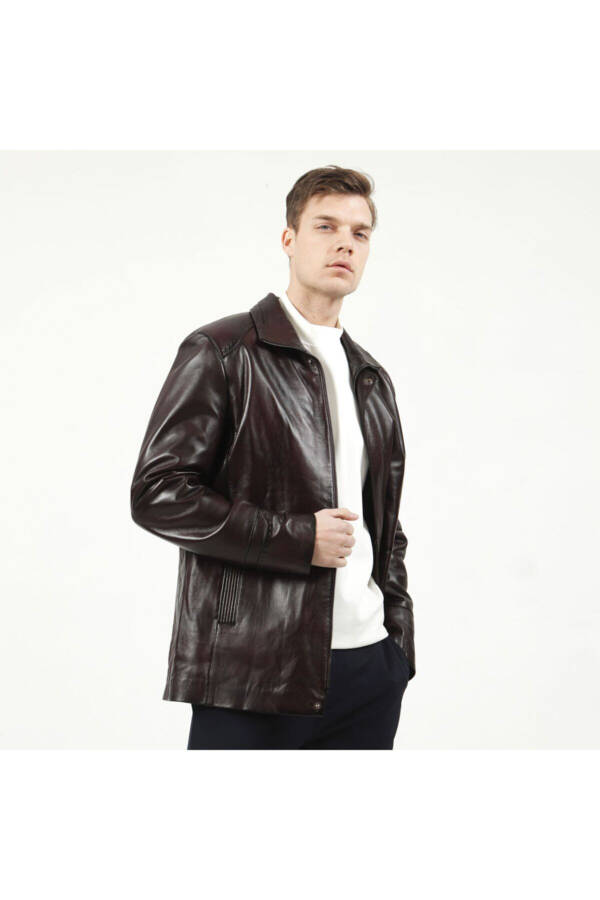 992 Chestnut Men's Leather Coat - 3