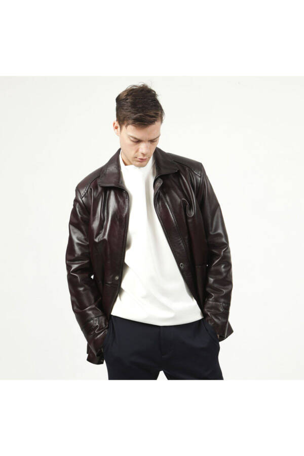 992 Chestnut Men's Leather Coat - 5