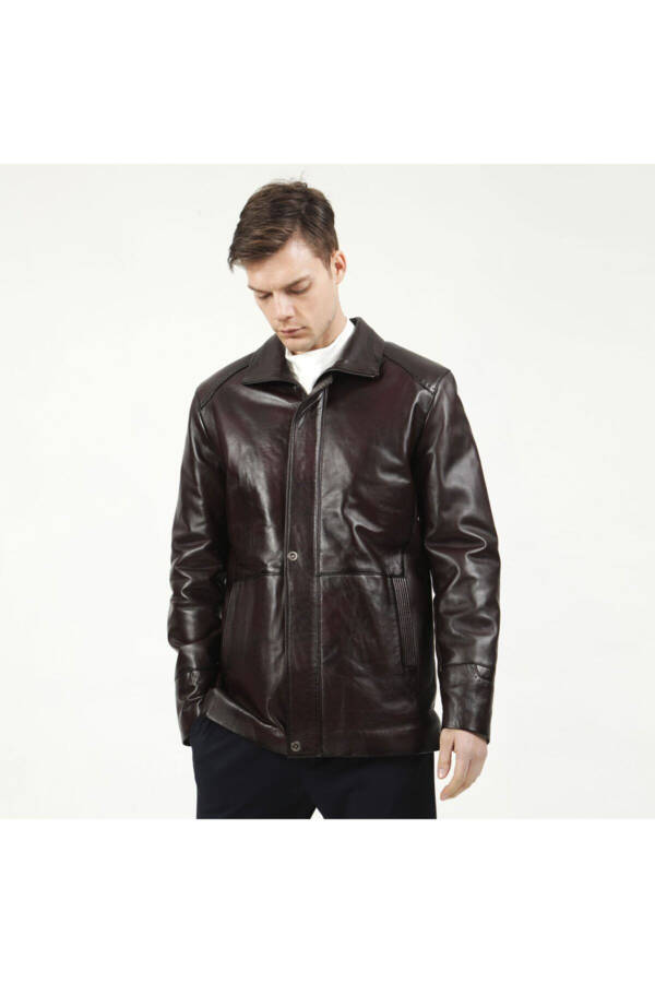 992 Chestnut Men's Leather Coat - 7