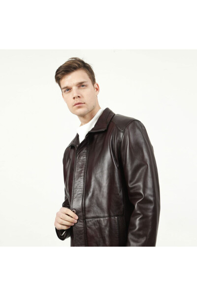 992 Chestnut Men's Leather Coat - DERICLUB
