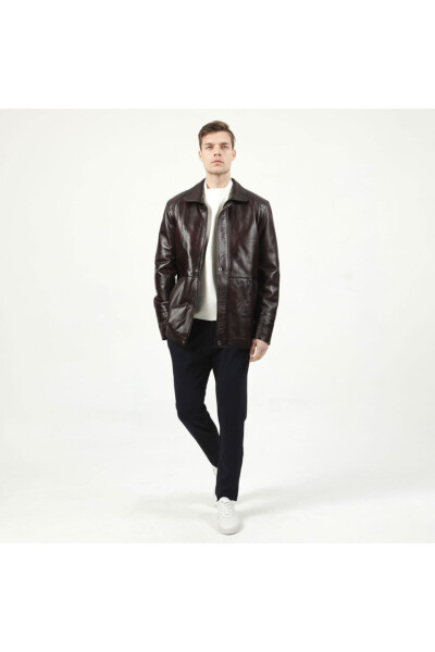 992 Chestnut Men's Leather Coat - DERICLUB (1)