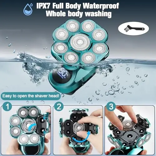 9D Электробритва для лысых мужчин, Улучшенная 6-в-1 бритва для лысых мужчин, Водонепроницаемый набор для ухода за волосами Wet/Dry электрическая бритва для мужчин, Беспроводная перезаряжаемая бритва для лысой головы для дома и путешествий - 3