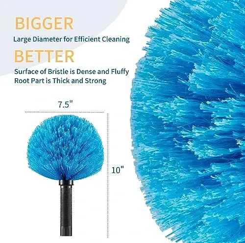 9pcs Screw on Webster Cobweb Duster Head for Pole | Spider Web Remover Brush | Cobweb Duster Head AttacModazoneent | Fits Standard 3/4 inch Threaded Poles (Blue) - 2