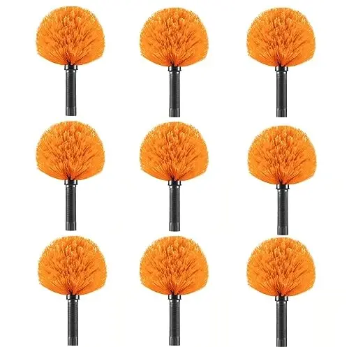 9pcs Screw on Webster Cobweb Duster Head for Pole | Spider Web Remover Brush | Cobweb Duster Head AttacModazoneent | Fits Standard 3/4 inch Threaded Poles (Orange) - 1