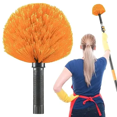 9pcs Screw on Webster Cobweb Duster Head for Pole | Spider Web Remover Brush | Cobweb Duster Head AttacModazoneent | Fits Standard 3/4 inch Threaded Poles (Orange) - 5