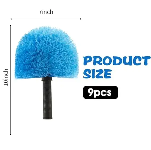 9pcs Twist-on Webster Cobweb Duster Head Brush | Spider Web Remover Brush | Cobweb Duster Head AttacModazoneent for Outdoor & Indoor Cleaning | Fits Standard 3/4 inch Threaded Poles (Blue) - 3