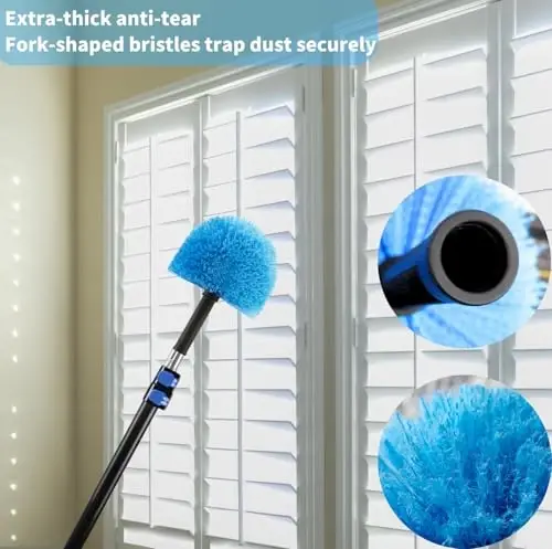 9pcs Twist-on Webster Cobweb Duster Head Brush | Spider Web Remover Brush | Cobweb Duster Head AttacModazoneent for Outdoor & Indoor Cleaning | Fits Standard 3/4 inch Threaded Poles (Blue) - 5