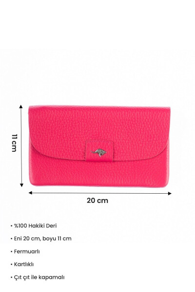 A fuchsia genuine leather bag with zipper closure, snap closure, card slots for Mother's Day. - 1