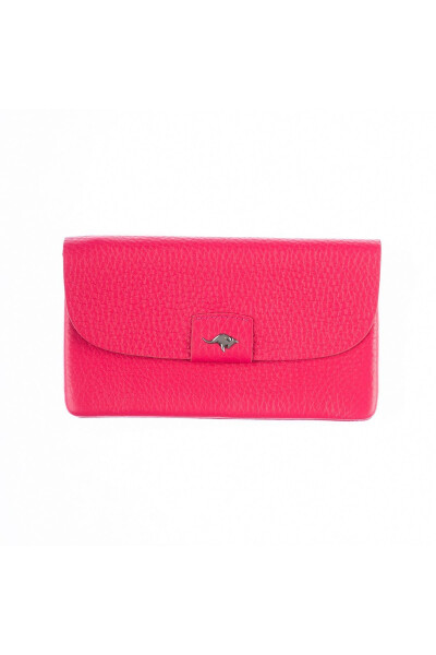 A fuchsia genuine leather bag with zipper closure, snap closure, card slots for Mother's Day. - 2