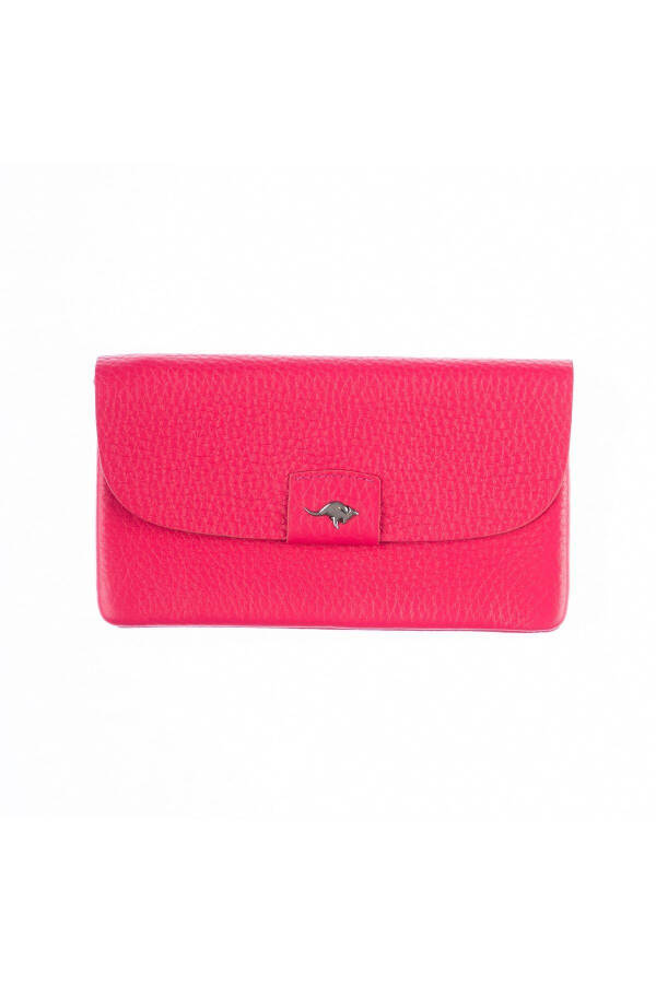 A fuchsia genuine leather bag with zipper closure, snap closure, card slots for Mother's Day. - 2