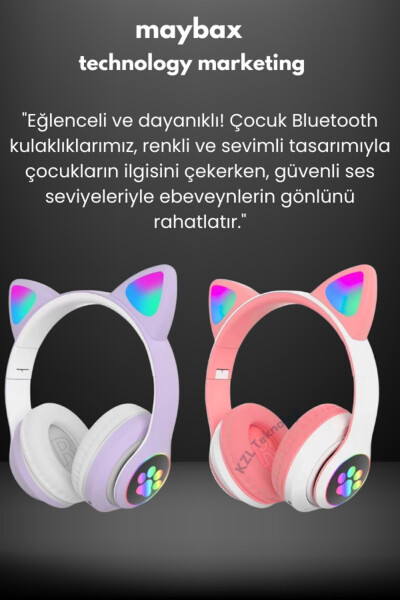 A Kalite Vilya Kedi Kulağı Detaylı Uyumlu Bluetooth Kablosuz Kulaklık Çocuk Oyuncu - 24