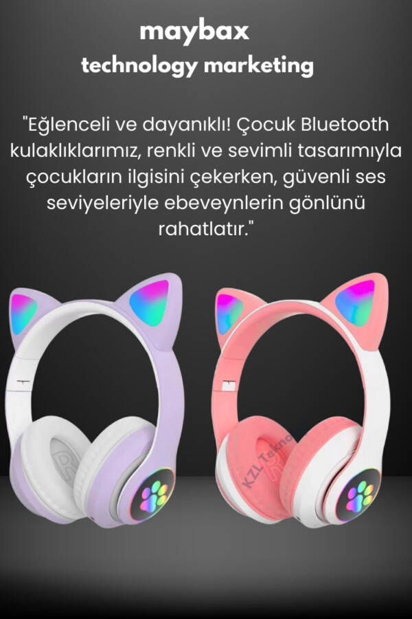 A Kalite Vilya Kedi Kulağı Detaylı Uyumlu Bluetooth Kablosuz Kulaklık Çocuk Oyuncu - 16