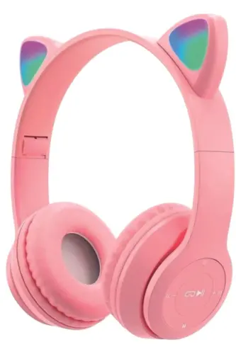 Kedi Pembe Bluetooth Kulaklık Kablosuz Kulaklık Çocuk Oyuncu Led Işıklı-PEMBE 