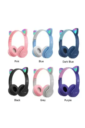A Kalite Vilya Kedi Kulağı Detaylı Uyumlu Bluetooth Kablosuz Kulaklık Çocuk Oyuncu-AÇIK MAVİ - ELROND (1)