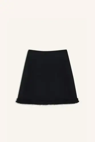 A Kesim Yüksek Bel Basic Düz Tweed Mini Yubka-To'q ko'k - 8