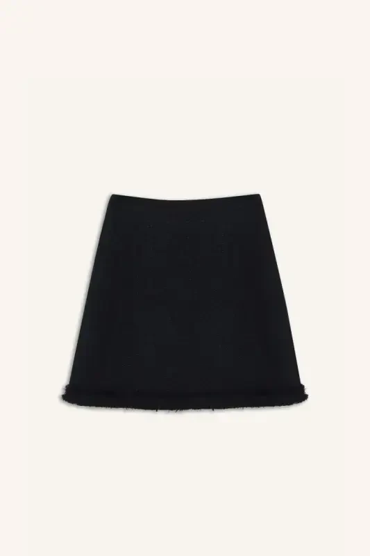 A Kesim Yüksek Bel Basic Düz Tweed Mini Yubka-To'q ko'k - 8