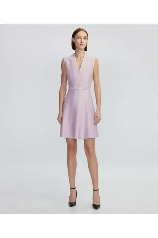 A-line dress with thin belt - 5