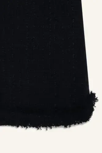 A-Line High Waist Basic Plain Tweed Mini Skirt-Navy Blue - 9