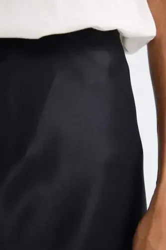 A-Line Regular Waist Satin Maxi Skirt-Black - 9