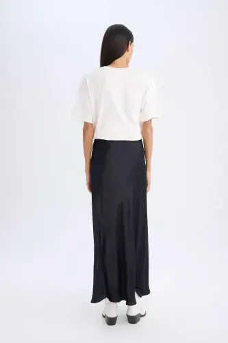 A-Line Regular Waist Satin Maxi Skirt-Black - 10