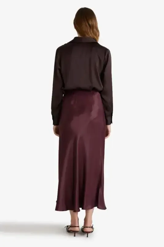 A-Line Regular Waist Satin Midi Skirt-Burgundy - 5