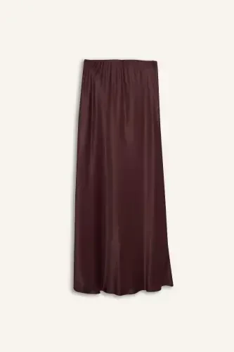 A-Line Regular Waist Satin Midi Skirt-Burgundy - 6