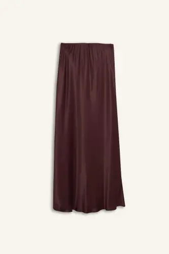 A-Line Regular Waist Satin Midi Skirt-Burgundy 