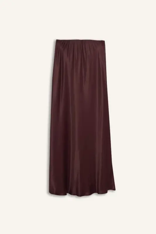A-Line Regular Waist Satin Midi Skirt-Burgundy - DEFACTO