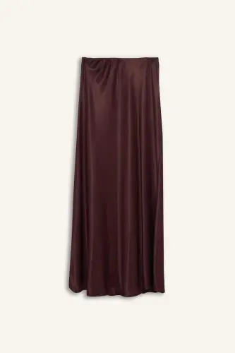 A-Line Regular Waist Satin Midi Skirt-Burgundy - 3