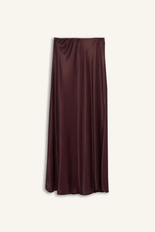 A-Line Regular Waist Satin Midi Skirt-Burgundy - 3