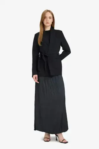 A-Line Satin Maxi Skirt - Black 