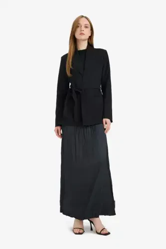 A-Line Satin Maxi Skirt - Black - DEFACTO (1)
