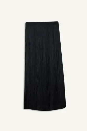 A-Line Satin Maxi Skirt - Black - 5