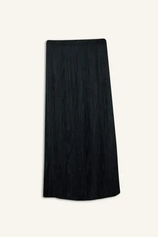 A-Line Satin Maxi Skirt - Black - 5