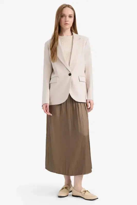 A-Line Satin Maxi Skirt-Khaki - 1