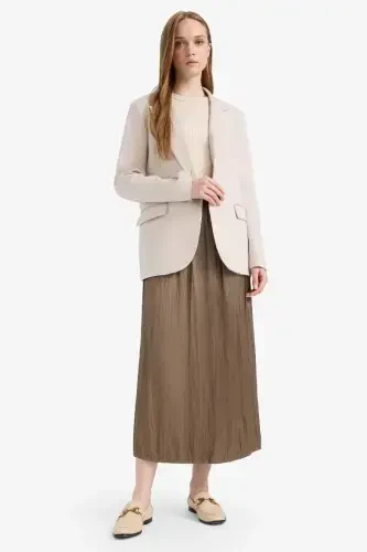 A-Line Satin Maxi Skirt-Khaki - DEFACTO (1)