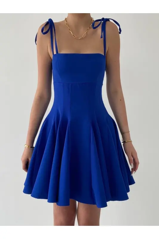 A-Line Strappy Mini Atlas Dress - Blue - 1