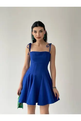 A-Line Strappy Mini Atlas Dress - Blue - 6