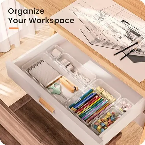 A-LuGei 【46PCS & 5Sizes】 Clear Drawer Organizer,【Hold 277 Items】 Makeup Organizer, Bathroom Organizers and Storage, Organization and Storage, Organizer Bins for Office Vanity Kitchen Tool Trays - 3