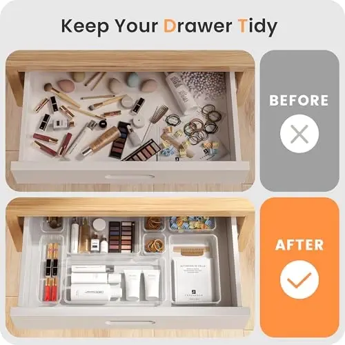 A-LuGei 【46PCS & 5Sizes】 Clear Drawer Organizer,【Hold 277 Items】 Makeup Organizer, Bathroom Organizers and Storage, Organization and Storage, Organizer Bins for Office Vanity Kitchen Tool Trays - 5