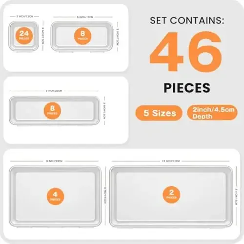 A-LuGei 【46PCS & 5Sizes】 Clear Drawer Organizer,【Hold 277 Items】 Makeup Organizer, Bathroom Organizers and Storage, Organization and Storage, Organizer Bins for Office Vanity Kitchen Tool Trays - A-LUGEI (1)